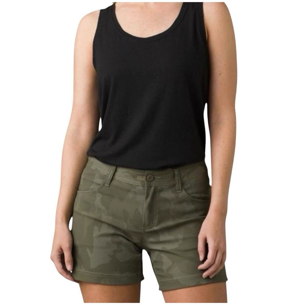 prAna Halle II Shorts Womens 12 Green Camo Standard Fit Hiking Stretch ReZion